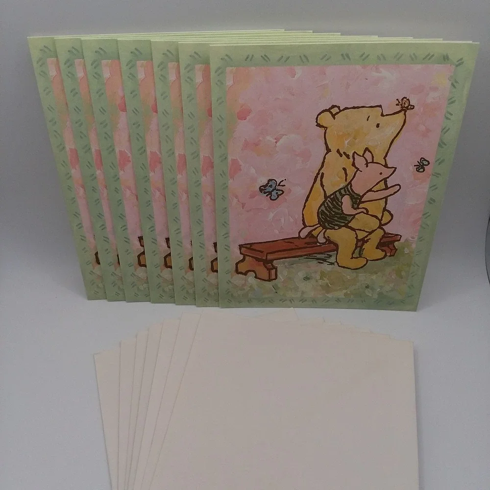 Vintage Disney Winnie the Pooh & Piglet Stationery Box Set 7‎ Cards 7 Envelopes